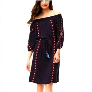 LOFT Navy Embroidered Off Shoulder Dress size Medium